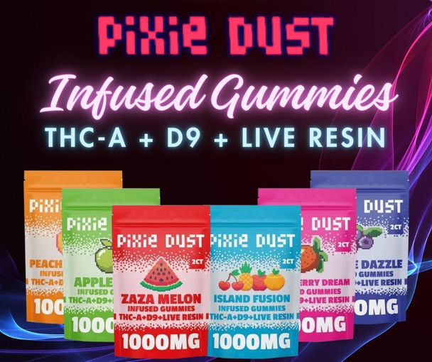PIXIE DUST THC-A + D9 + LIVE RESIN 1000MG INFUSED GUMMIES - BOX OF 30CT